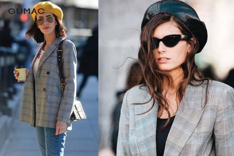 Áo blazer phối cùng mũ beret